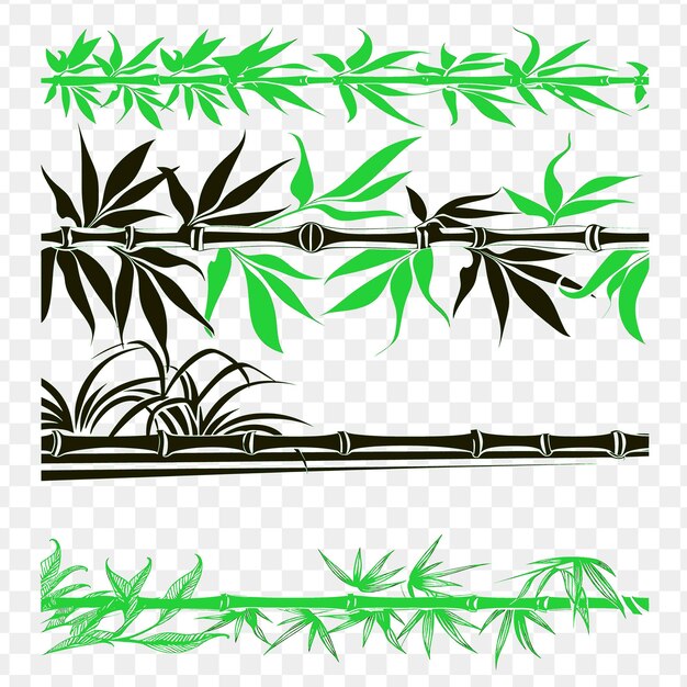 PSD bamboo shoots borderlines design with leaf patterns and natu scribble tradition art pattern line