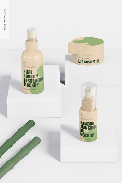 Bamboo skincare kit mockup, perspectief
