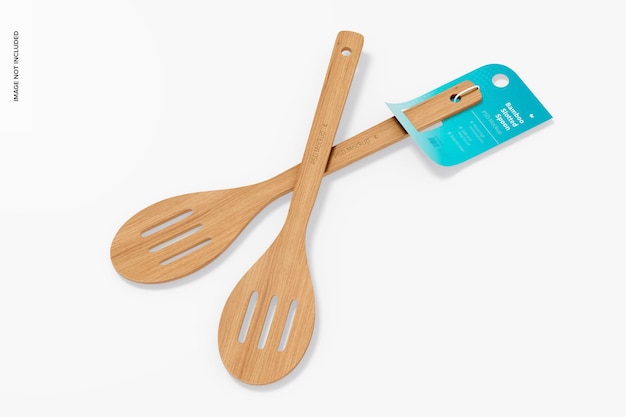 PSD bamboo slotted spoons mockup