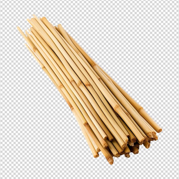 Bamboo sticks used for skewering food with selective isolated on transparent background