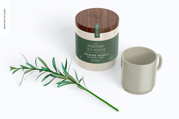 Bamboo tea packaging mockup, perspective