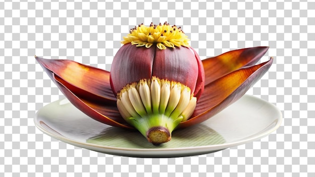 PSD banana blossom on a plate isolated on transparent background