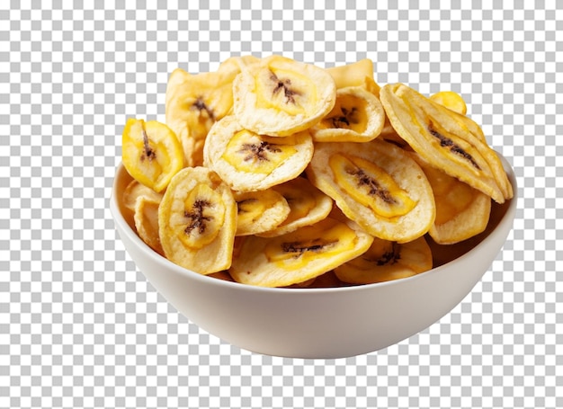 PSD banana chips in a bowl on transparent background