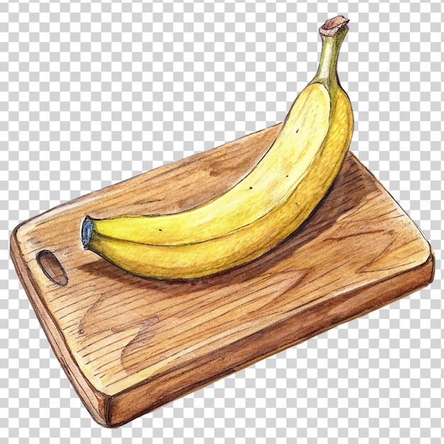 PSD banana on cutting board art isolated on transparent background