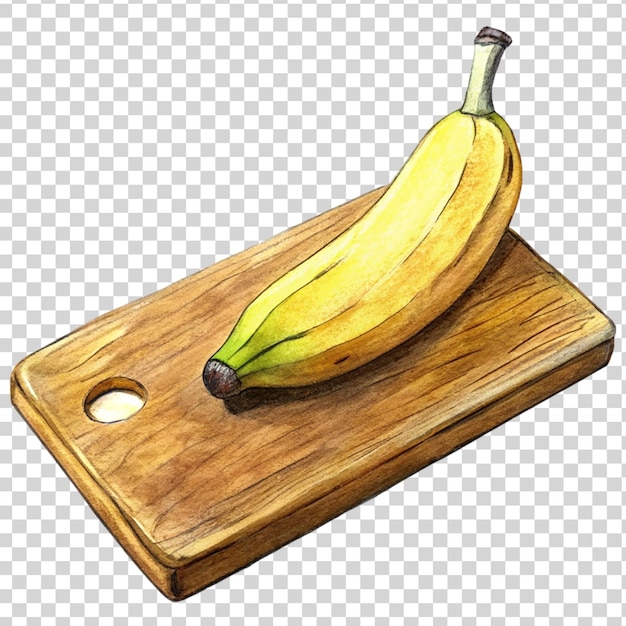PSD 透明な背景に隔離されたカッティングボードのアートのバナナ