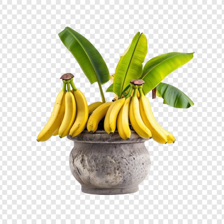 PSD 鉢 に 植え られ て いる バナナ 熟し た 黄色い バナナ 青い 葉 熱帯 の 果実