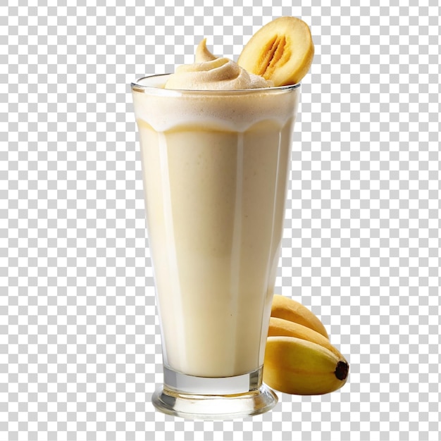 PSD smoothie alla banana in un bicchiere isolato su uno sfondo trasparente