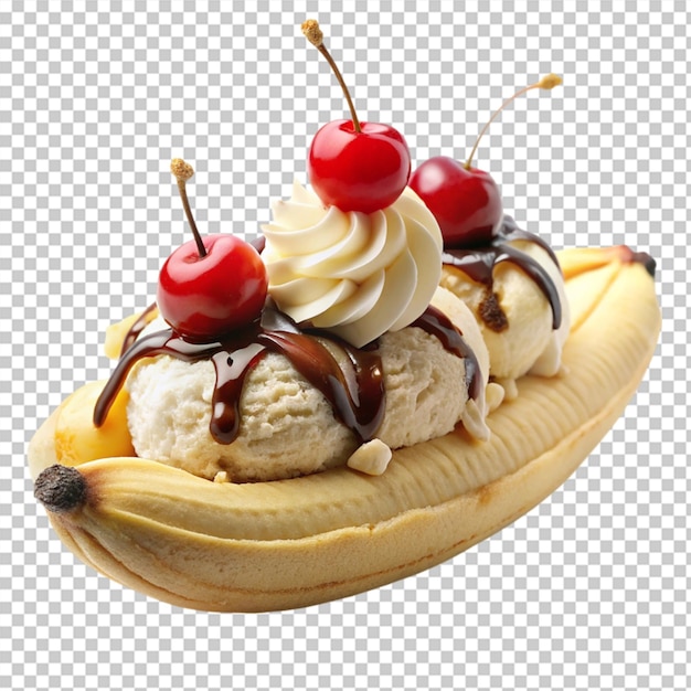 Banana split isolated on transparent background