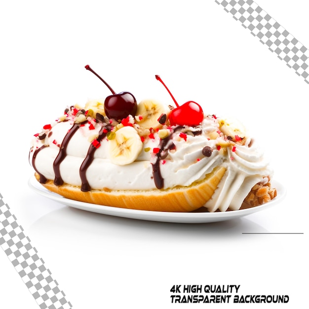 Banana split isolated on white background on transparent background