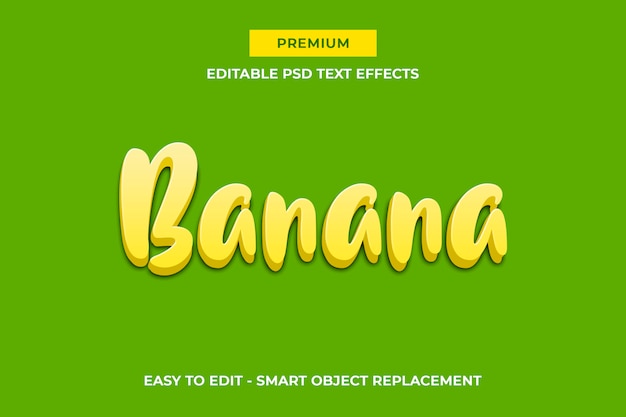 PSD banana - modello giallo di effetto del testo della frutta 3d