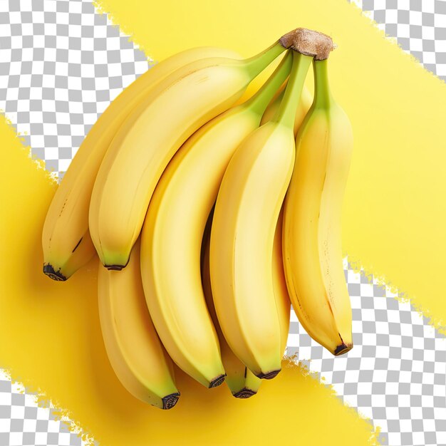 Bananas viewed from above on a transparent background colored yellow