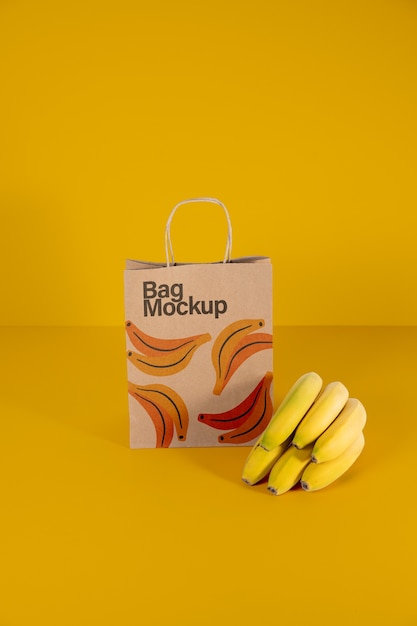 PSD banane con mock-up di sacchetto di carta