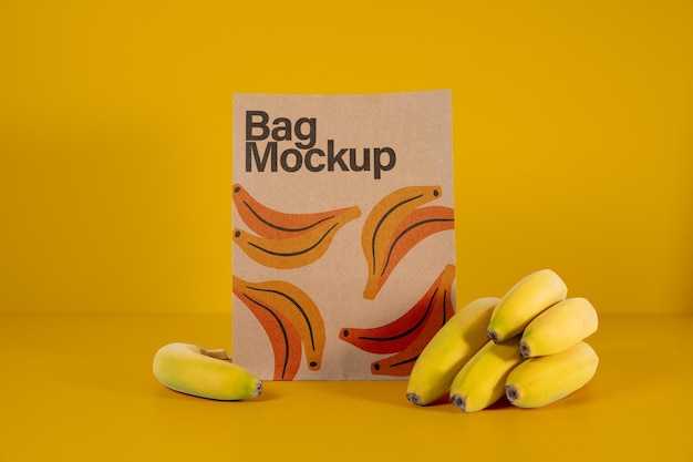 PSD bananas with paper bag mock-up