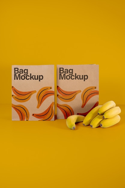 PSD banane con mock-up di sacchetto di carta