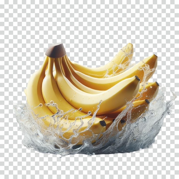 PSD banane con spruzzo d'acqua sullo sfondo trasparente