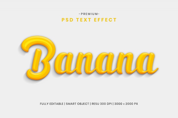 Bananowy edytowalny efekt tekstowy 3d psd
