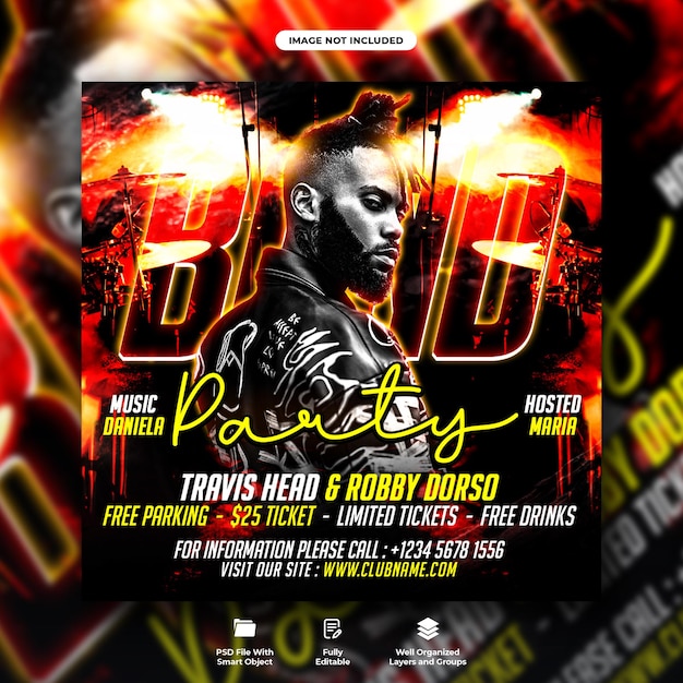 PSD band party flyer and event banner template