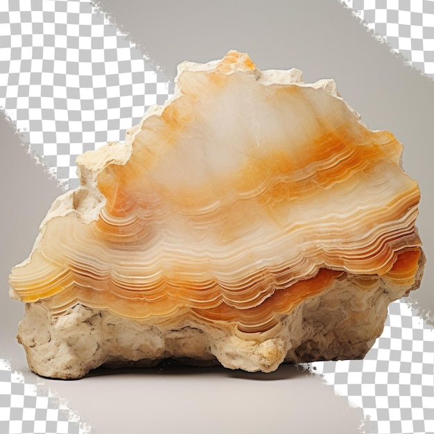 PSD calcite di pietra di flusso fasciata formata da depositi di acqua ricca di minerali su superfici calcaree isolate su uno sfondo trasparente