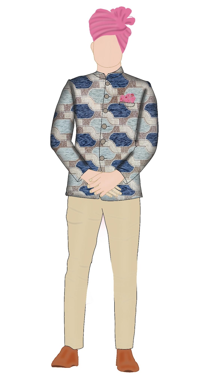 PSD bandhgala jacket with beige pants
