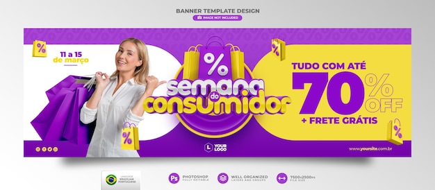 Baner Dla E-commerce Tygodnia Konsumenckiego W Brazylijskim Portugalskim Szablonie Renderowania 3d