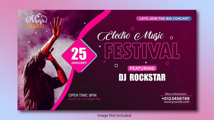 PSD baner festiwalu muzycznego szablon edycji tła youtube w tle