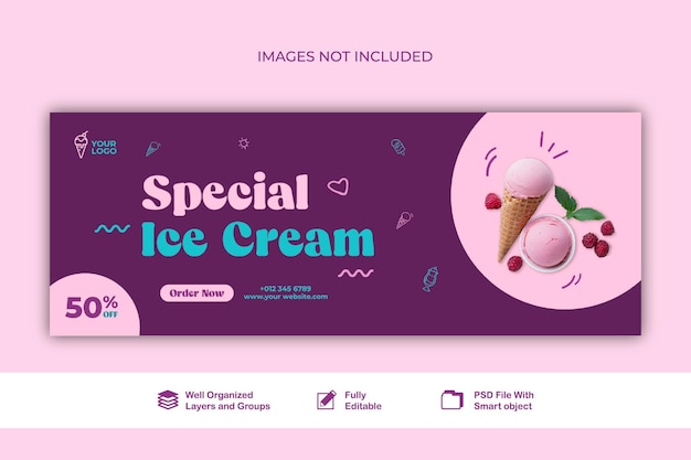 PSD baner ice cream media społecznościowe i szablon postu z historią internetową psd