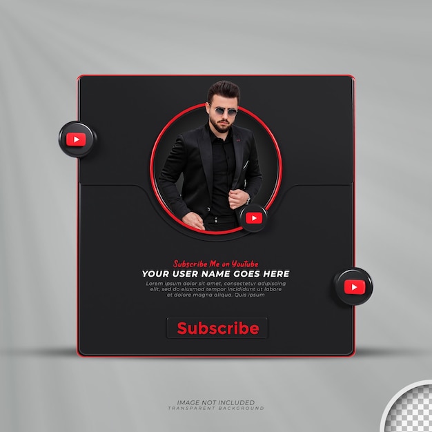 PSD baner icon profile na youtube 3d rendering