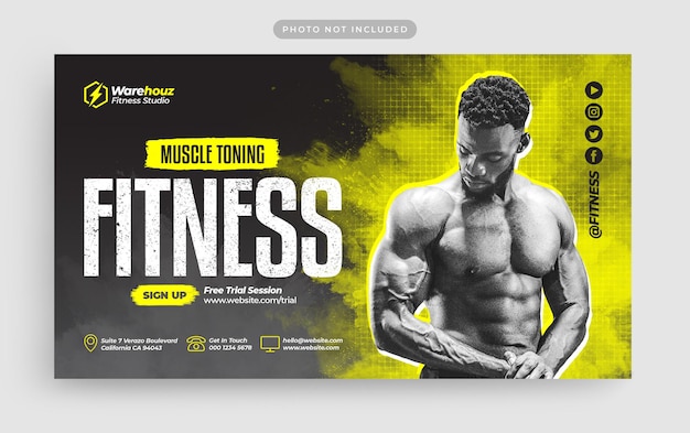 PSD baner internetowy siłowni fitness i miniatura youtube