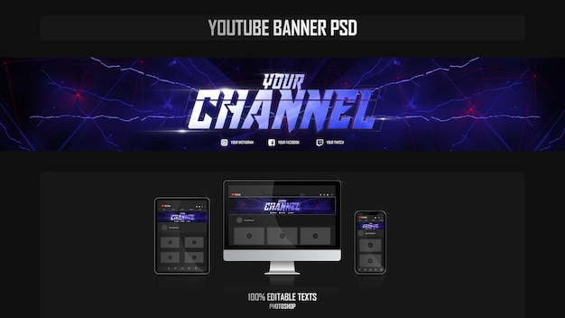 PSD baner na kanał youtube z koncepcją gamer