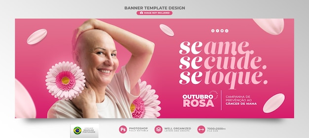 Baner Na Październik Różowy W Renderowaniu 3d Dla Kampanii Przeciwko Rakowi Piersi W Brazylii