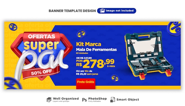 baner super tata w brazylii 3d render szablon projektu w języku portugalskim szczęśliwy dzień ojca