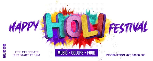 Baner Szablonu Mediów Społecznościowych Happy Holi Festival