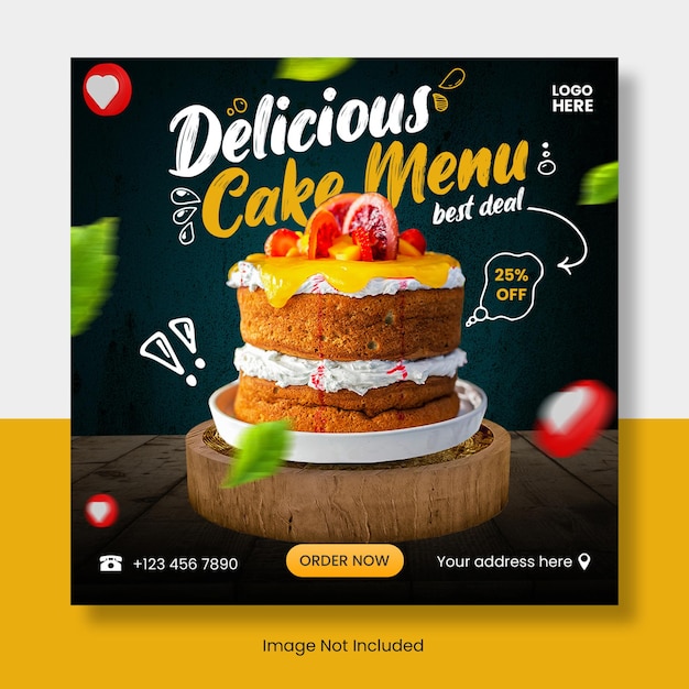 Baner szablonu postu z menu ciasta na instagram