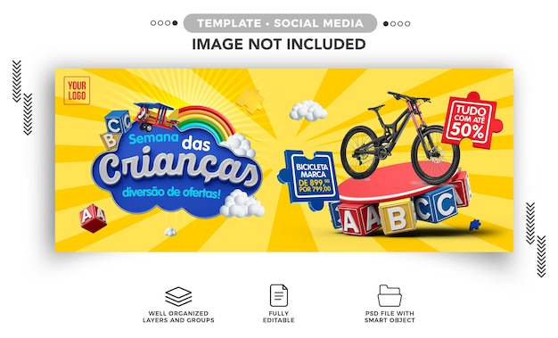 Baner w mediach społecznościowych instagram Tydzień dla dzieci z zabawnymi ofertami