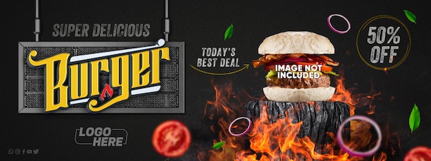 PSD baner w mediach społecznościowych pyszne burgery z limitowaną dostawą zamów teraz