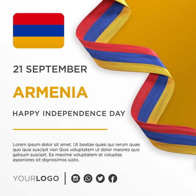 PSD baner z okazji narodowego dnia niepodległości armenii szablon postu w mediach społecznościowych z okazji rocznicy narodowej