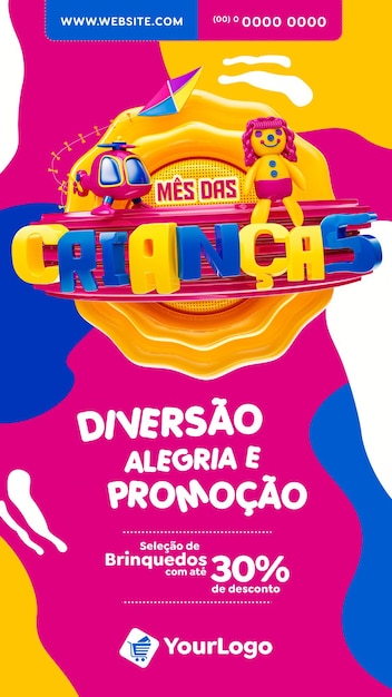 Baner Z Pieczęcią 3d W Języku Portugalskim Na Dzień Dziecka
