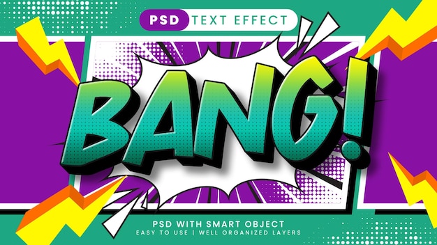 Bang comic illustrator text effect with cartoon and retro text style