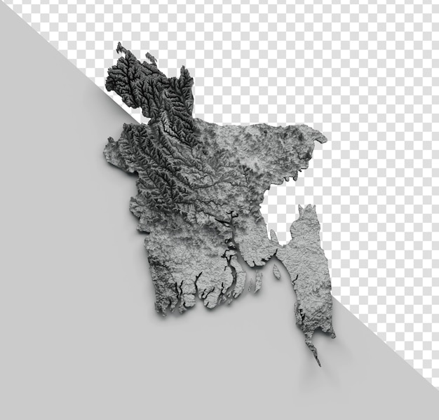 Bangladesh map shaded relief color height map on isolated background 3d illustration