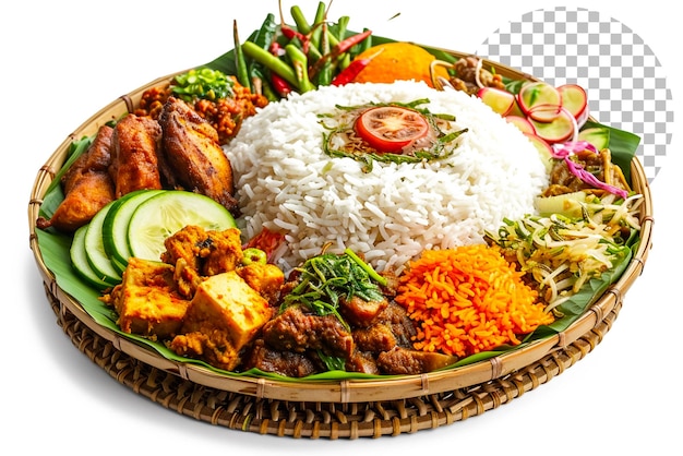 Бангладешская рисовая большая тарелка вкусное блюдо в бангладешской кухне на прозрачном фоне