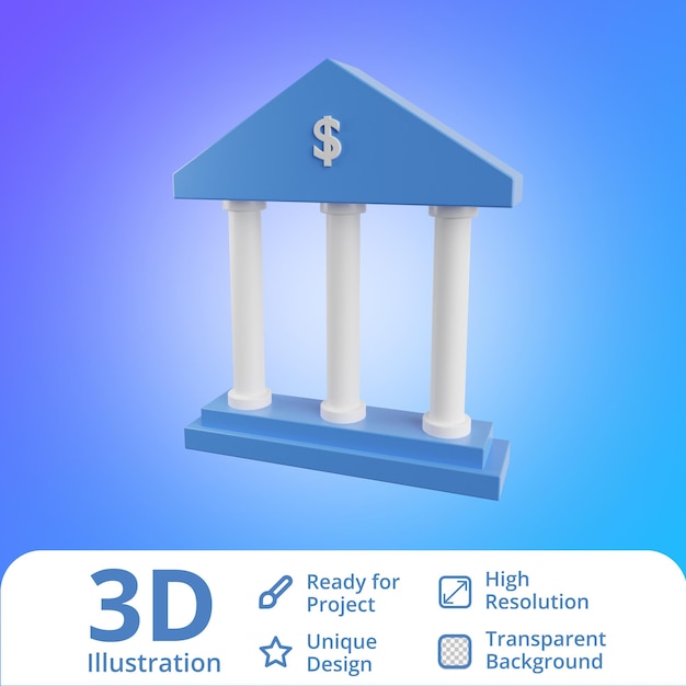 Illustrazione 3d della banca