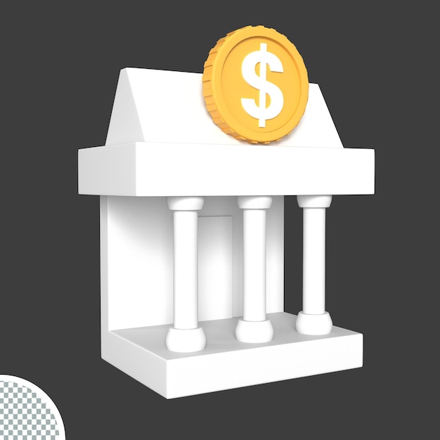 Bank building with dollar coin 3d rendering icon illustration