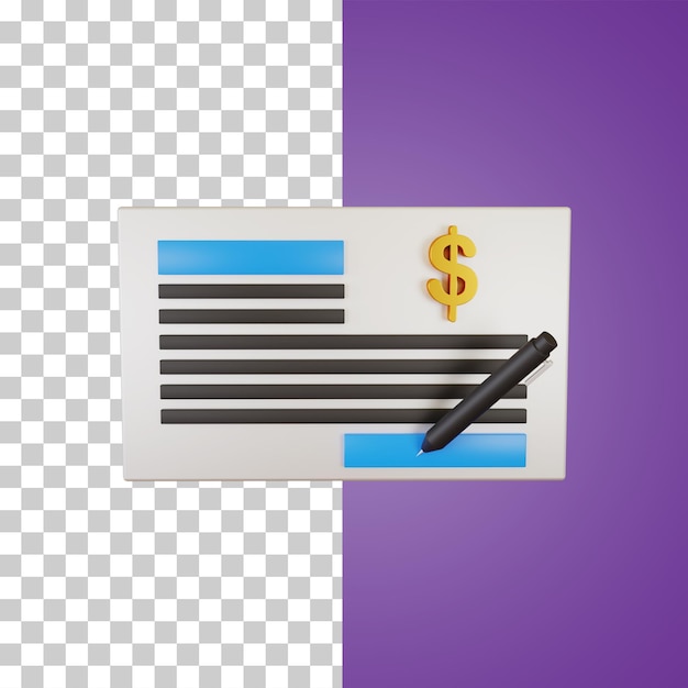 Bank Cheque with Dollar 3D Rendering