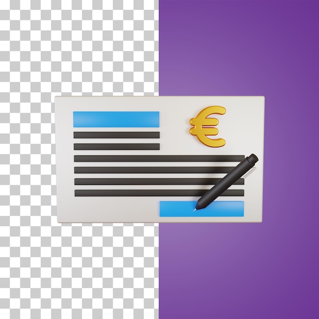 Bank cheque with euro 3d rendering