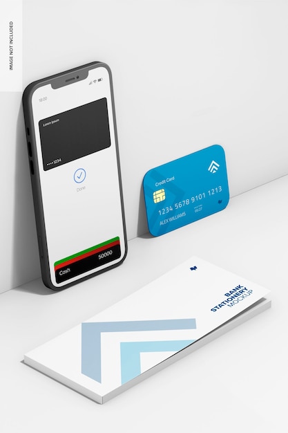 Metodi di pagamento bancario scena mockup vista dall'alto