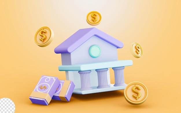 bank sign with dollar note 3d render concept for money saving investment account deposit