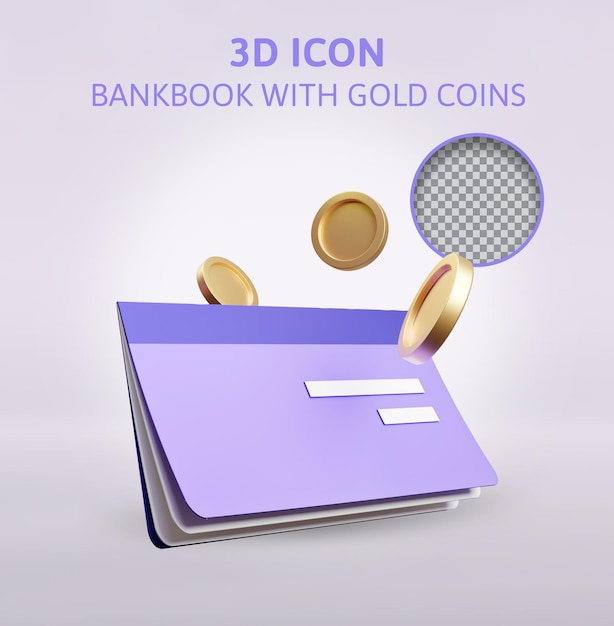 Bankboek met gouden munten 3d-rendering illustratie