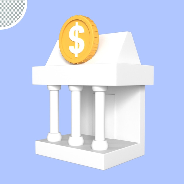 PSD bankgebouw met dollar munt 3d-rendering pictogram illustratie