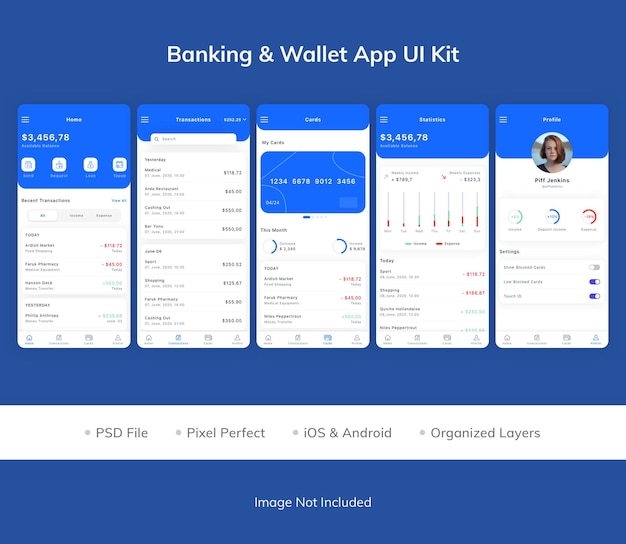 PSD banking amp wallet app ui kit