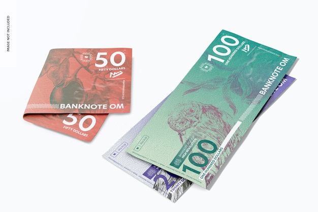 PSD banknotes mockup, perspective